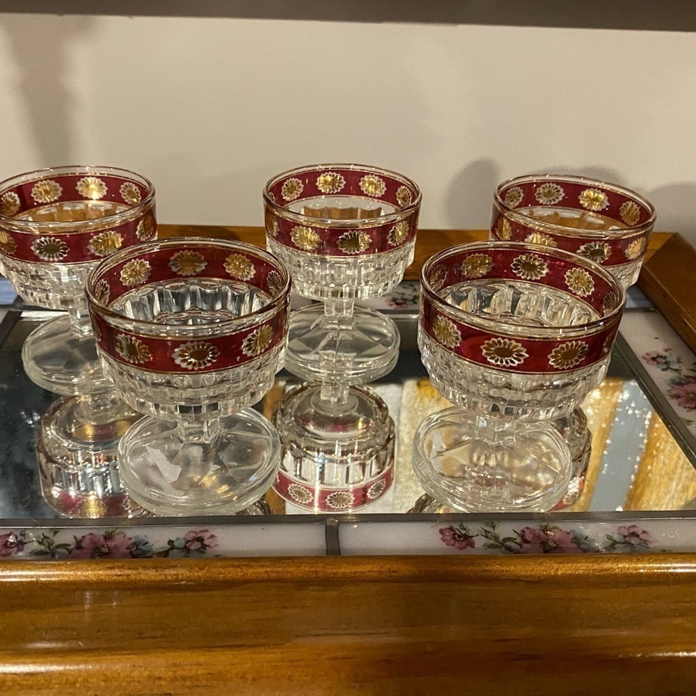 Vintage Stampi Francolini Italian Dessert Glasses 1960s Ruby Red Gold Set